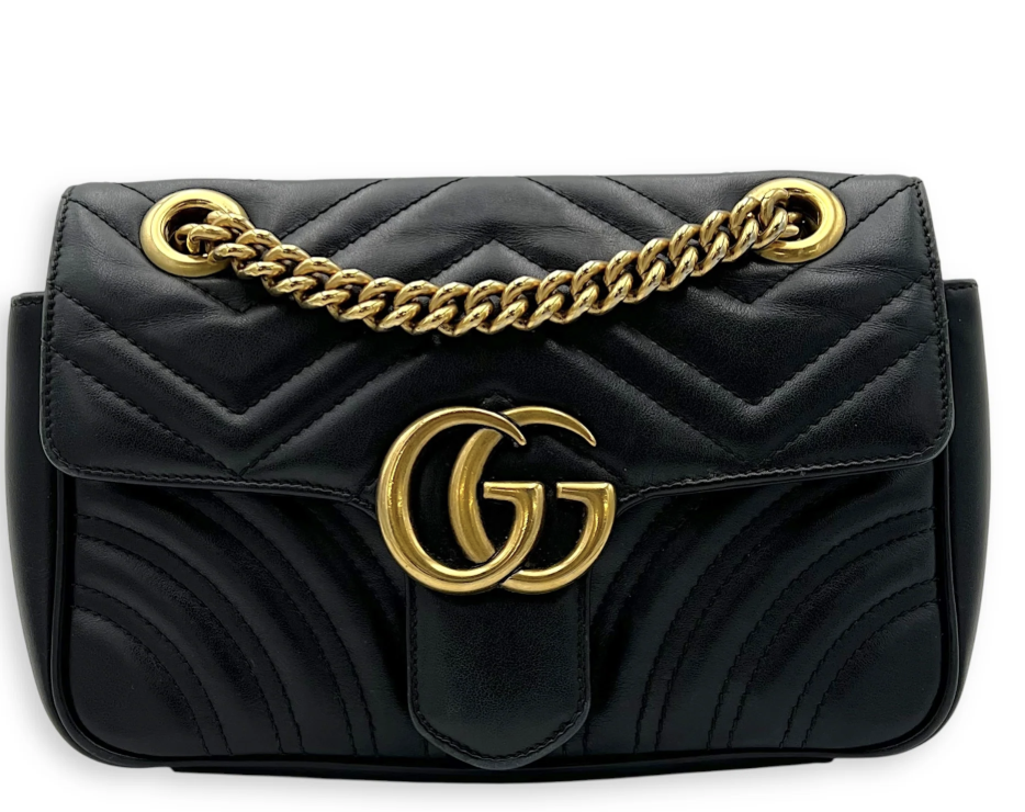 GG Marmont Crossbody Bag Mini Black in Calfskin, Gold hardware