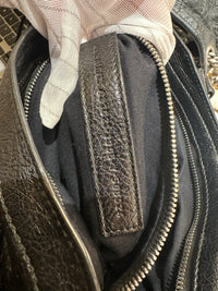 City Small Black Top Handle Bag in Calfskin, Silver hardware