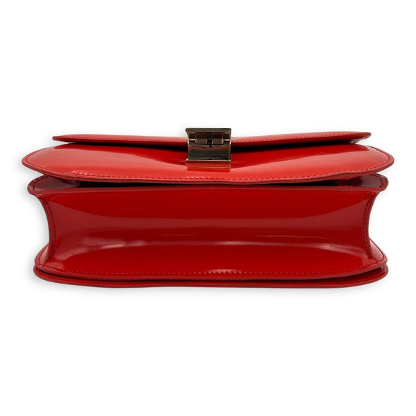 Box Medium Red Shoulder Bag in Patent Leather, Silver hardware
