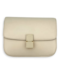 Box Shoulder Bag Medium White in Calfskin, Gold hardware