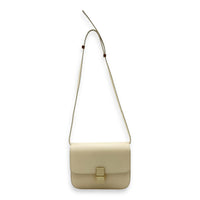 Box Shoulder Bag Medium White in Calfskin, Gold hardware