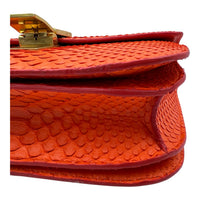 Box Shoulder Bag Medium Orange in Python Leather, Gold hardware