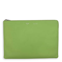 Zip Pouch Green in Calfskin, Silver hardware