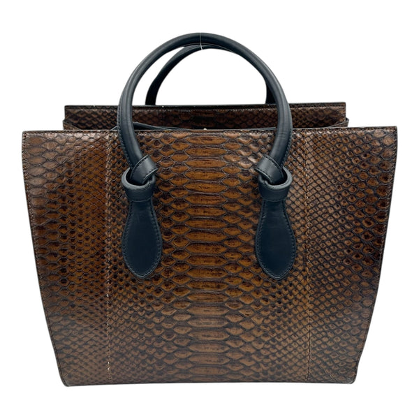 Tie Bag Top Handle Bag Brown in Snakeskin, Gold hardware