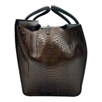 Tie Bag Top Handle Bag Brown in Snakeskin, Gold hardware