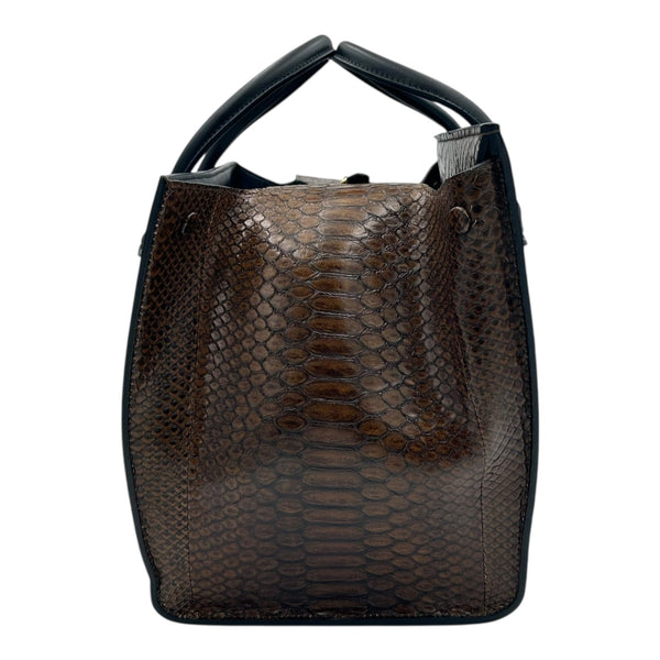 Tie Bag Top Handle Bag Brown in Snakeskin, Gold hardware