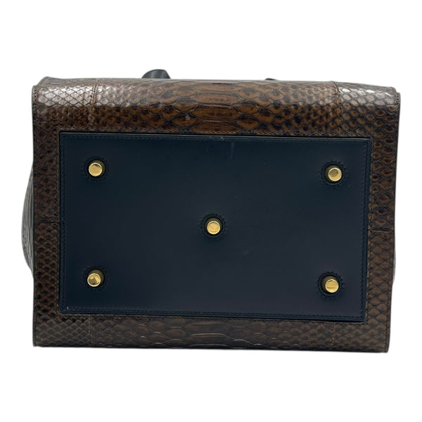 Tie Bag Top Handle Bag Brown in Snakeskin, Gold hardware