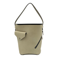 Biker Bucket Bag White in Calfskin, Silver hardware