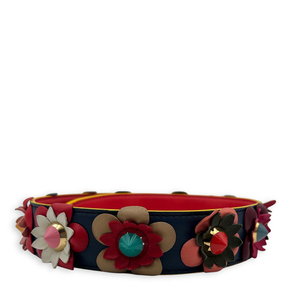 Flowers Stud Bag Strap Multi-colour in Calfskin, Silver hardware