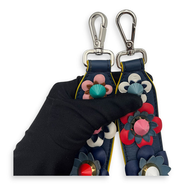 Flowers Stud Bag Strap Multi-colour in Calfskin, Silver hardware