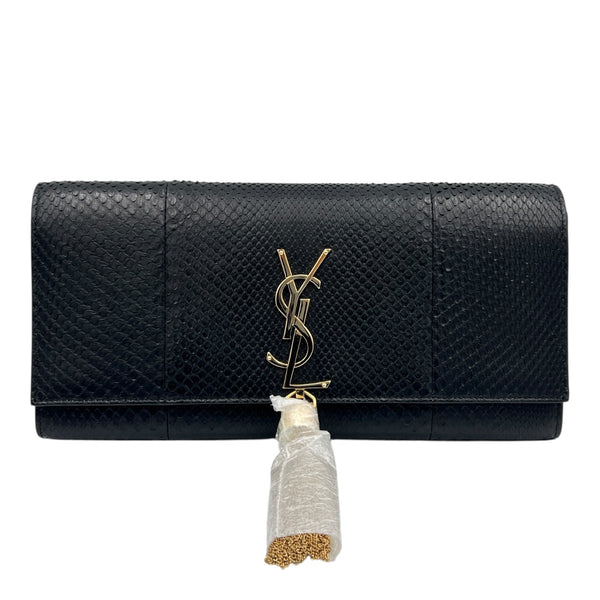Kate Clutch Black in Python Leather, Gold hardware