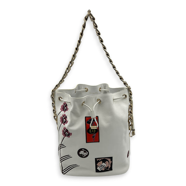 Paradise Bubble Bucket Bag White in Calfskin, Gold hardware