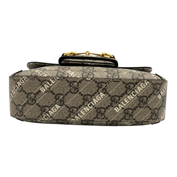 Horsebit 1955 Beige Shoulder Bag in Coated Canvas, Gold hardware