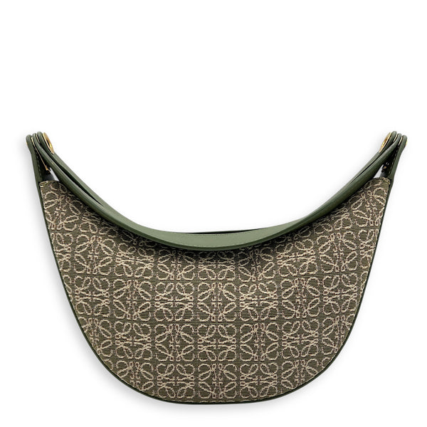 Luna Mini Green Shoulder Bag in Canvas and leather, Gold hardware
