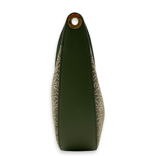 Luna Mini Green Shoulder Bag in Canvas and leather, Gold hardware