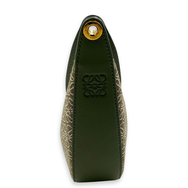 Luna Mini Green Shoulder Bag in Canvas and leather, Gold hardware