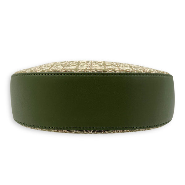 Luna Mini Green Shoulder Bag in Canvas and leather, Gold hardware