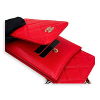 CC Phone Holder Red in Caviar Leather, Gold hardware