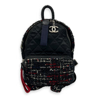 Astronaut Essentials Black Backpack in Tweed, Silver hardware