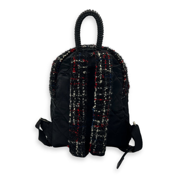 Astronaut Essentials Black Backpack in Tweed, Silver hardware
