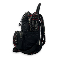 Astronaut Essentials Black Backpack in Tweed, Silver hardware