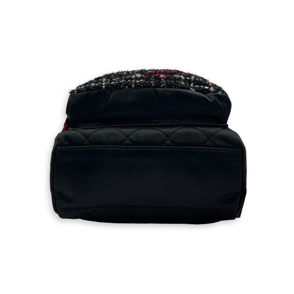 Astronaut Essentials Black Backpack in Tweed, Silver hardware