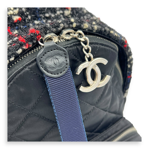 Astronaut Essentials Black Backpack in Tweed, Silver hardware