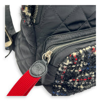 Astronaut Essentials Black Backpack in Tweed, Silver hardware
