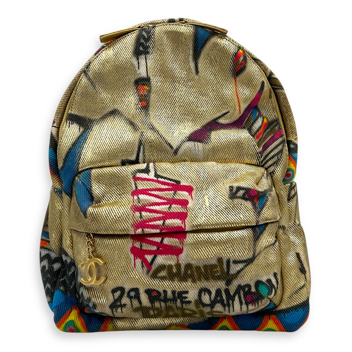 Grafitti Gold Backpack in Canvas, Gold hardware