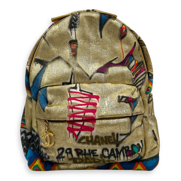 Grafitti Gold Backpack in Canvas, Gold hardware