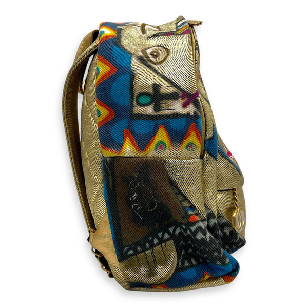 Grafitti Gold Backpack in Canvas, Gold hardware