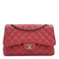 Classic Shoulder Bag Jumbo Pink in Lambskin, Silver hardware