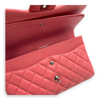 Classic Shoulder Bag Jumbo Pink in Lambskin, Silver hardware