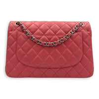 Classic Shoulder Bag Jumbo Pink in Lambskin, Silver hardware