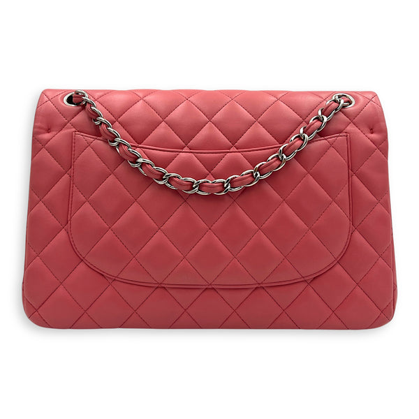 Classic Shoulder Bag Jumbo Pink in Lambskin, Silver hardware