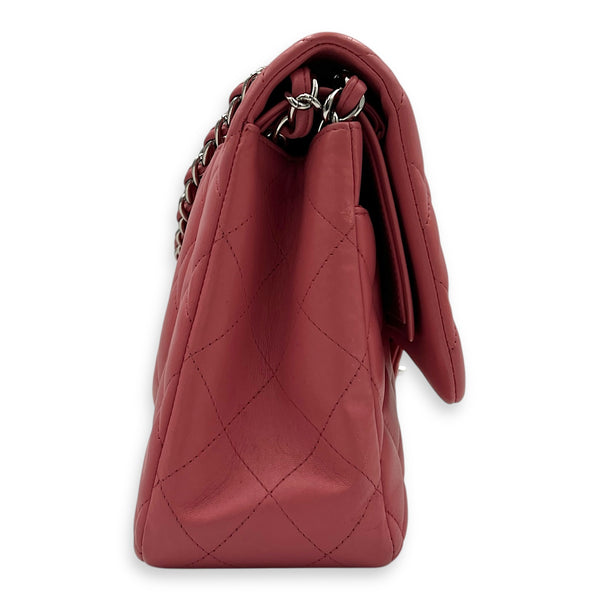 Classic Shoulder Bag Jumbo Pink in Lambskin, Silver hardware