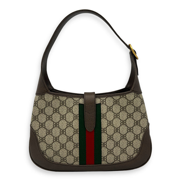 The hacker project JACKIE Top Handle Bag Brown in Coated Canvas, Brushed Gold hardware