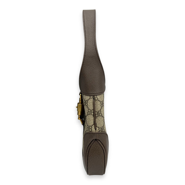 The hacker project JACKIE Top Handle Bag Brown in Coated Canvas, Brushed Gold hardware