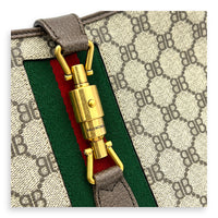 The hacker project JACKIE Top Handle Bag Brown in Coated Canvas, Brushed Gold hardware
