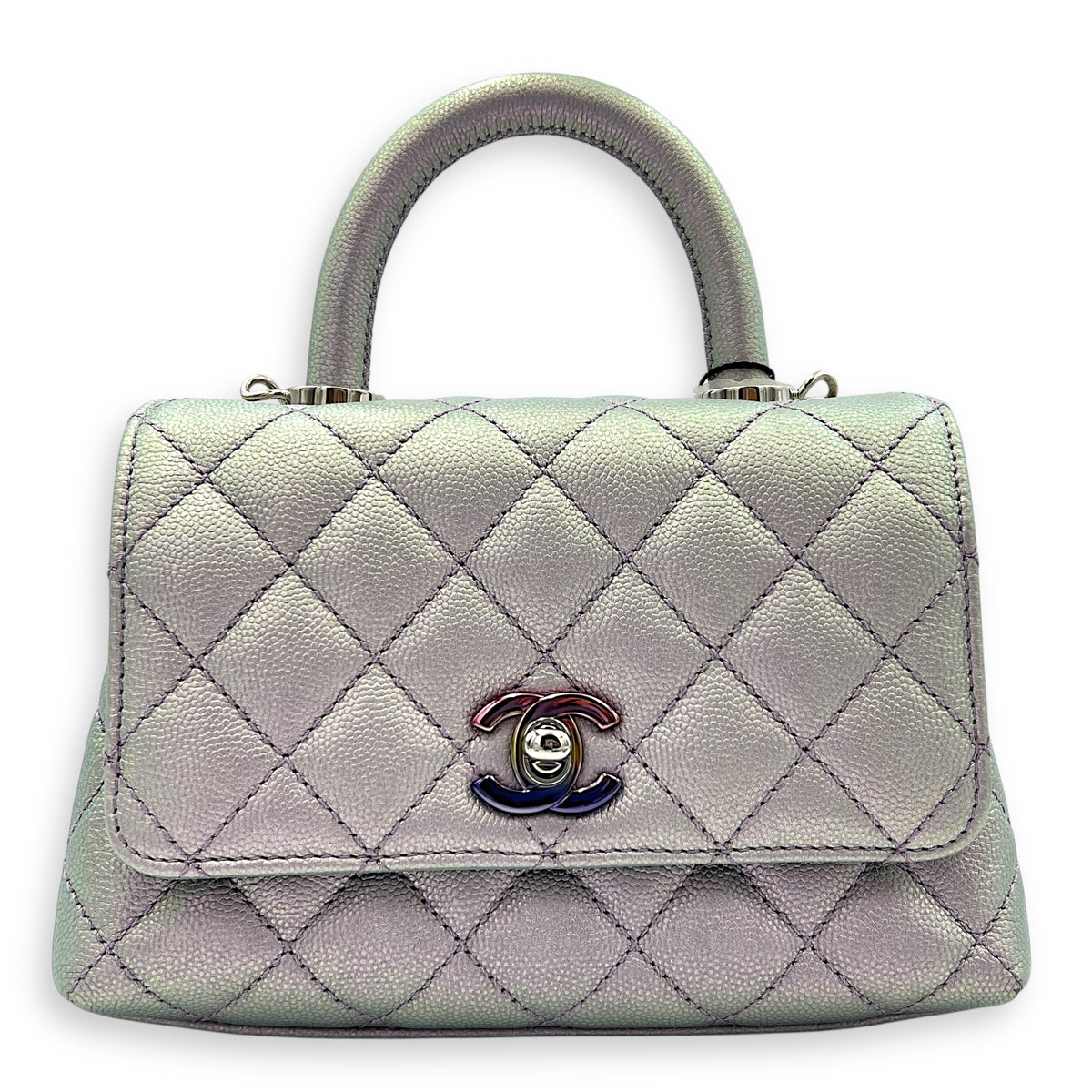 Coco Top Handle Bag Purple in Caviar Leather, Silver hardware