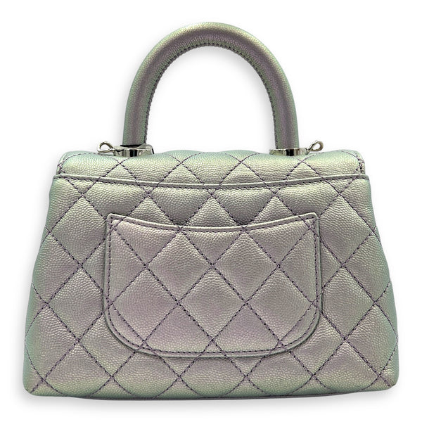 Coco Top Handle Bag Purple in Caviar Leather, Silver hardware