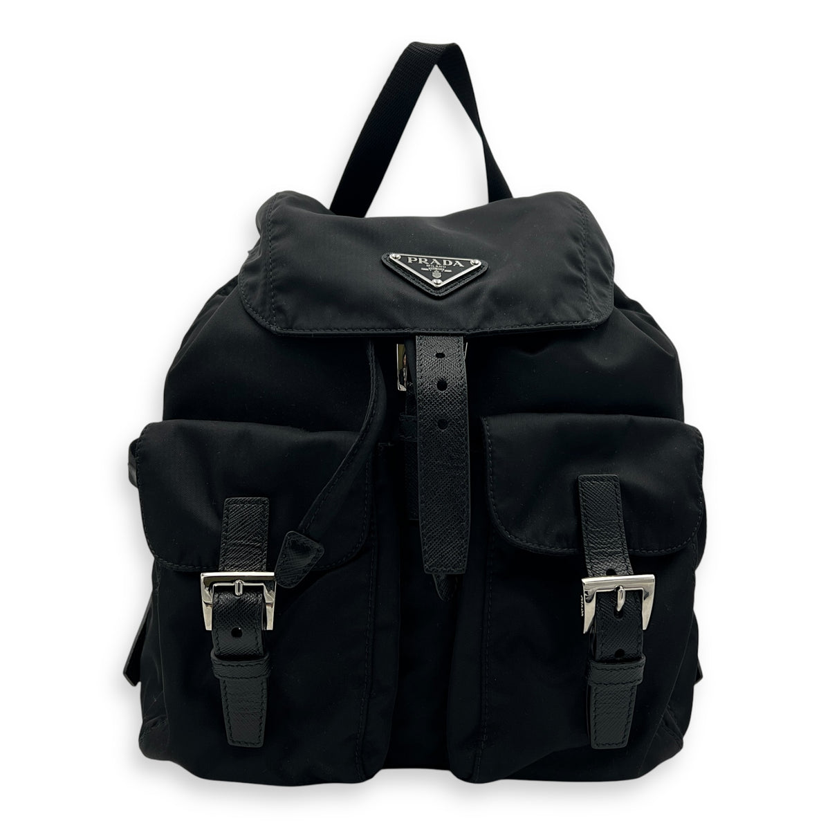 Logo Backpack Black in Nylon, Silver hardware