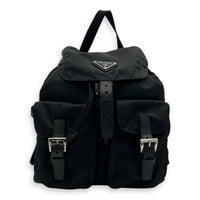 Logo Backpack Black in Nylon, Silver hardware