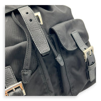 Logo Backpack Black in Nylon, Silver hardware