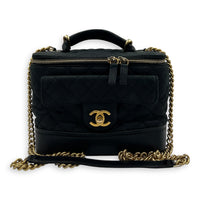 Globe Trotter Top Handle Bag Black in Caviar Leather, Gold hardware