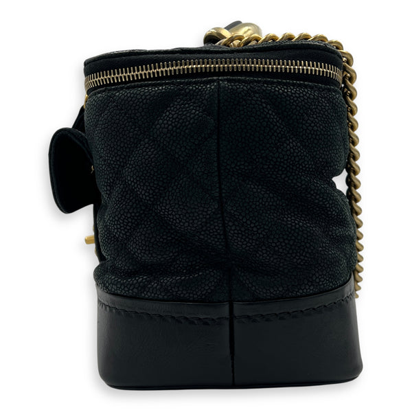 Globe Trotter Top Handle Bag Black in Caviar Leather, Gold hardware