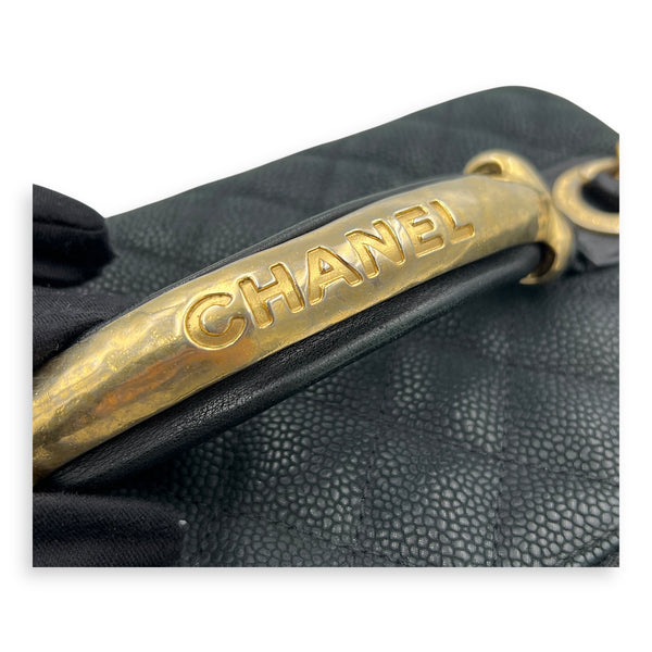 Globe Trotter Top Handle Bag Black in Caviar Leather, Gold hardware