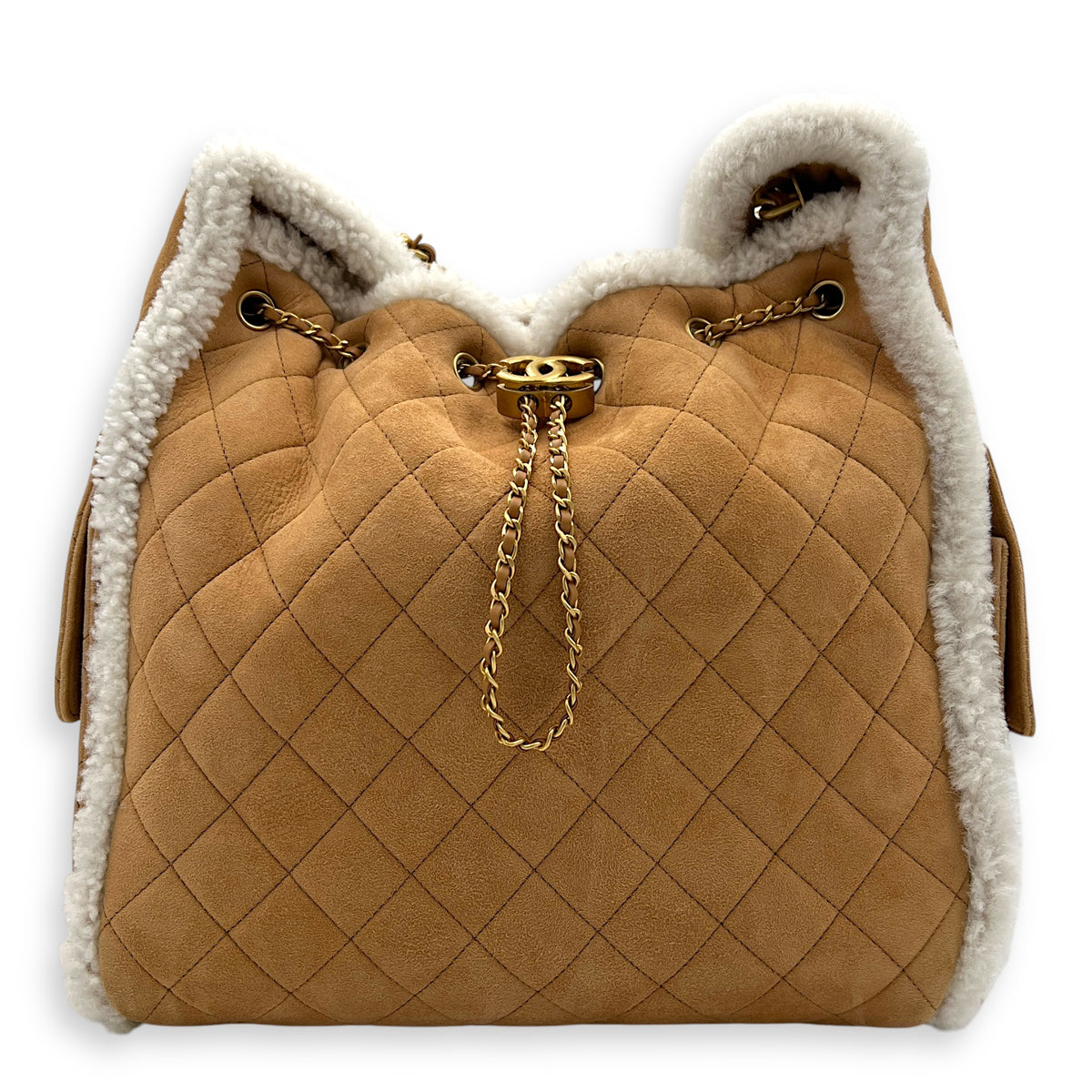 C25 Hobo Medium Brown Shoulder Bag in Shearling, Gold hardware