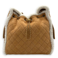 C25 Hobo Medium Brown Shoulder Bag in Shearling, Gold hardware