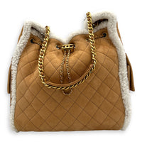 C25 Hobo Medium Brown Shoulder Bag in Shearling, Gold hardware